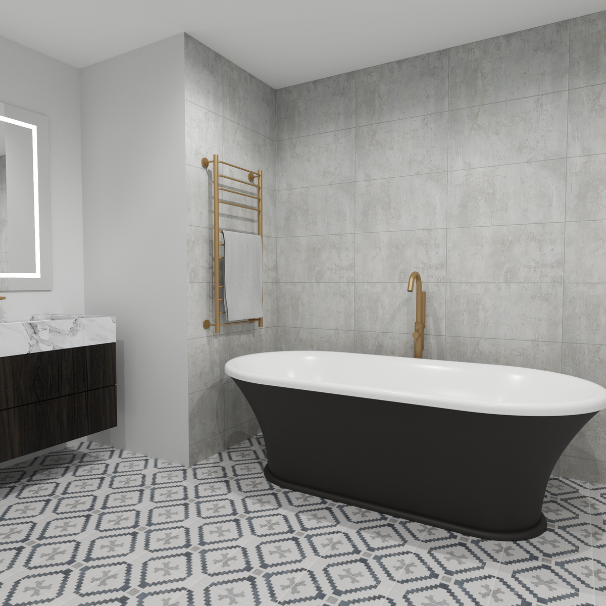 Premium Grey Concrete Tile Matt Shower Wall Panel – 2.6M x 600MM