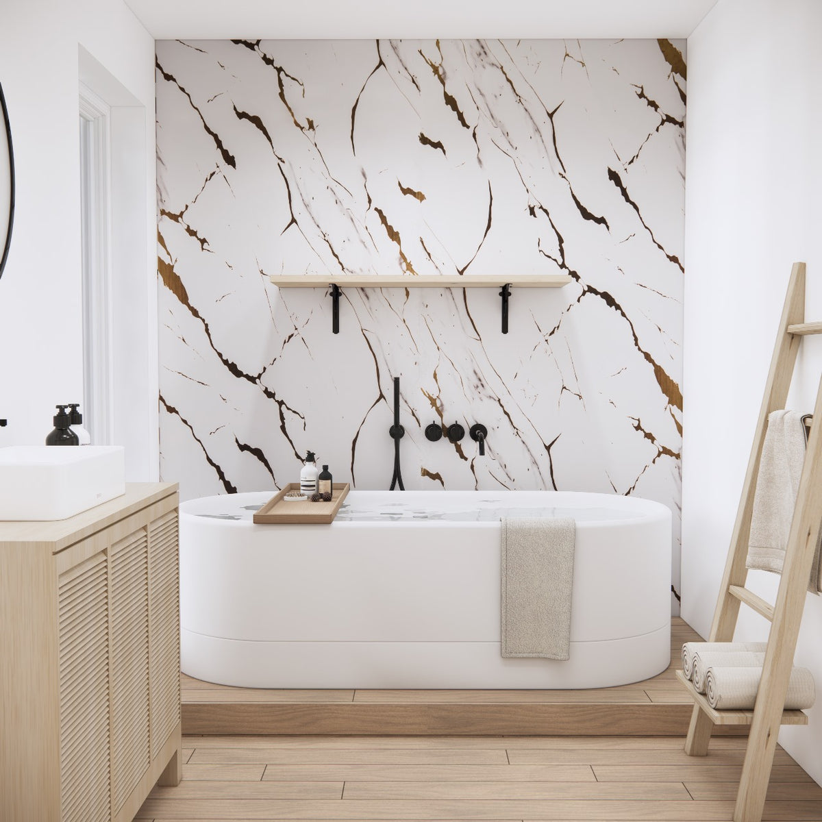 Premium White Gold Marble Gloss Shower Wall Panel – 1M x 2.4M