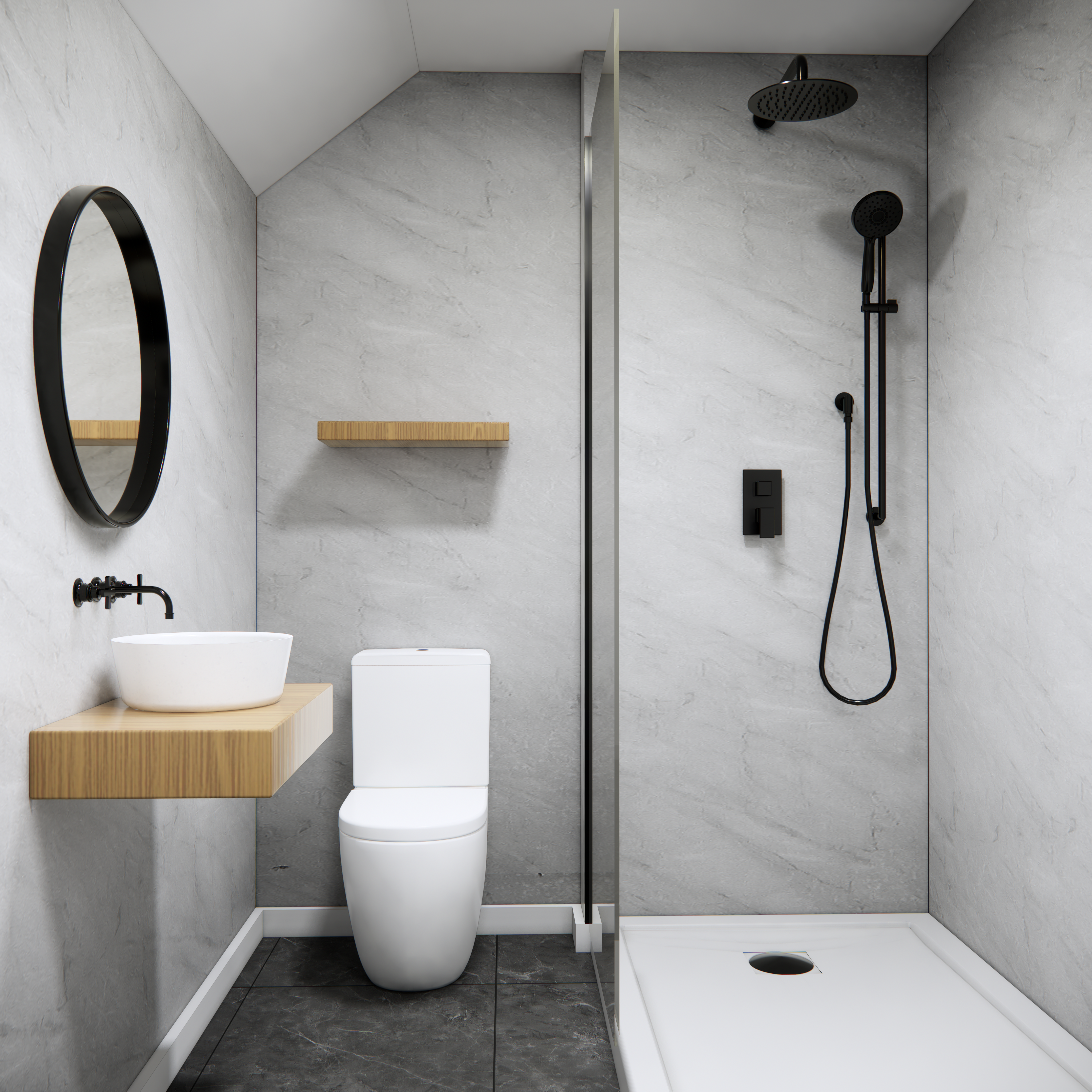 Premium Grey Marble Gloss Shower Wall Panel – 1M x 2.4M - Panel World