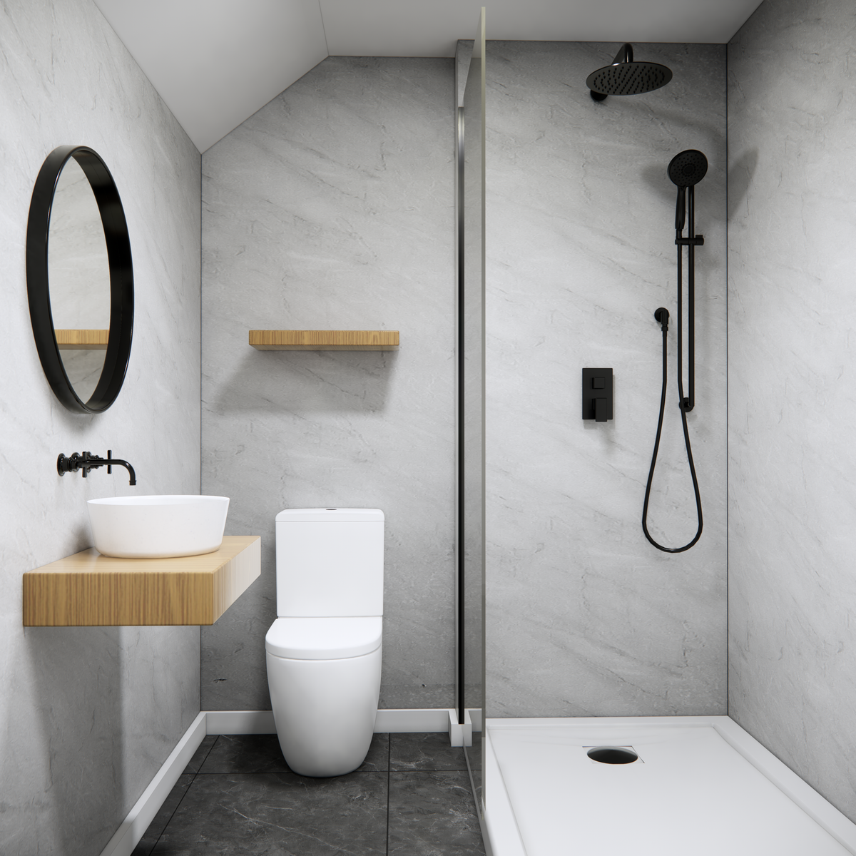 Premium Grey Marble Gloss Shower Wall Panel – 1M x 2.4M - Panel World